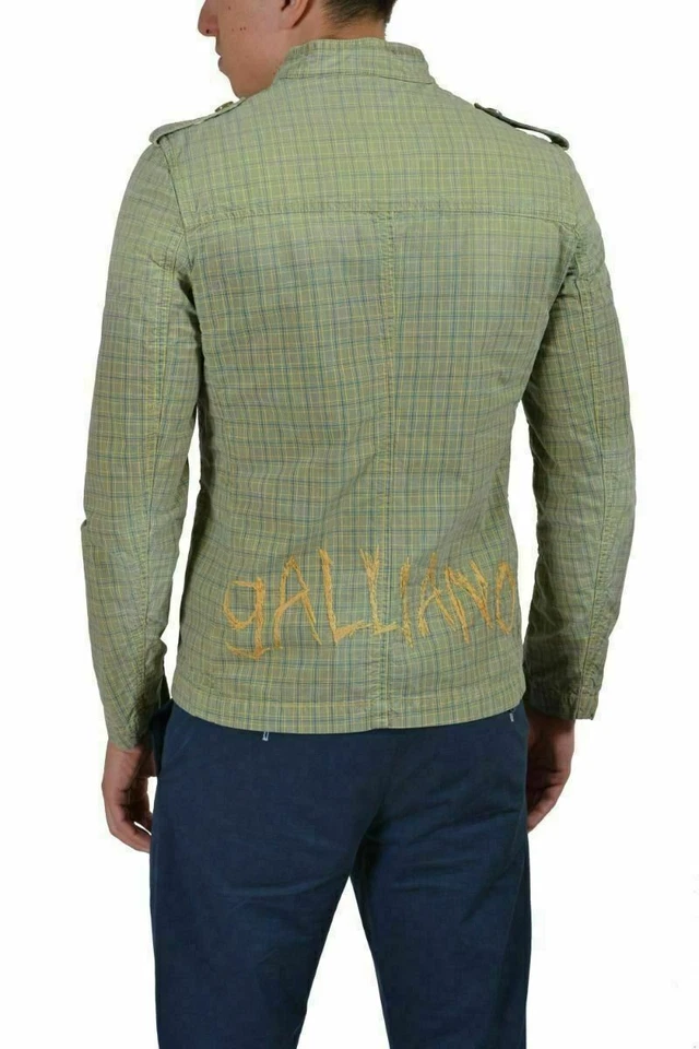 Chaqueta básica para hombre Galliano verde a cuadros con botones US S IT 48 Foto 2 de 4