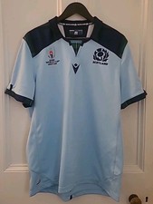 Scotland Rugby Union Jersey 2019 World Cup Sky Blue and Tartan Macron Size XL