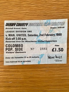 Ticket : Derby County v Manchester United 2 February 1980