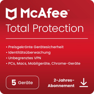 McAfee Total Protection inkl. VPN| 5 Geräte| 2 Jahre | Key schnell per eMail|ESD