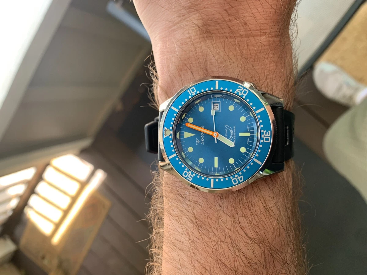 Squale 1521 Swiss Made Divers Watch blue dial polished case