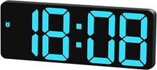 Small Digital Clock, 6.5 Inch LED Display with Light Blue Digits, 3 Levels Brigh
