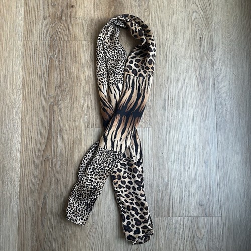 💋👢Vintage 2000s Harve Bernard leopardo cebra seda bufanda ascot faja - Imagen 8 de 10