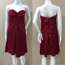 Express Design Studio Womens 8 Red Silk Strapless Dress Ruffle Vintage Festival