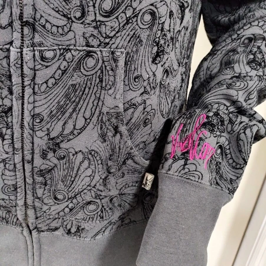 Papel Pintado Volcom Estilo Patinador Gris y Negro Vintage Cremallera Bolsillo Frontal Terciopelo S Foto 4 de 4