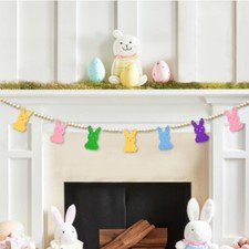 Pâques Feutre Lapin en Bois Perlé Bannière Drapeau Porte Décoration Tenture