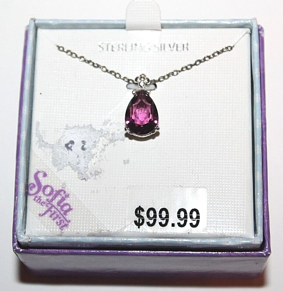 Girl s Sterling Silver Sofia the First Purple Amulet Stone Necklace 16