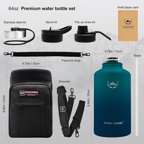 Reusable Stainless Steel 64oz Insulated Water Bottle with Travel Carrier Sleeve - Picture 8 of 10