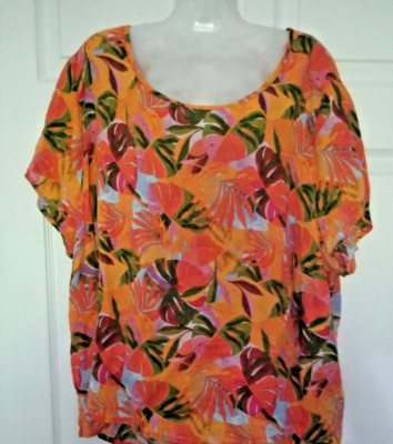 C&C California Women's Tropical Line Top Short Sleeve Scoop Neck Plus Size 3X