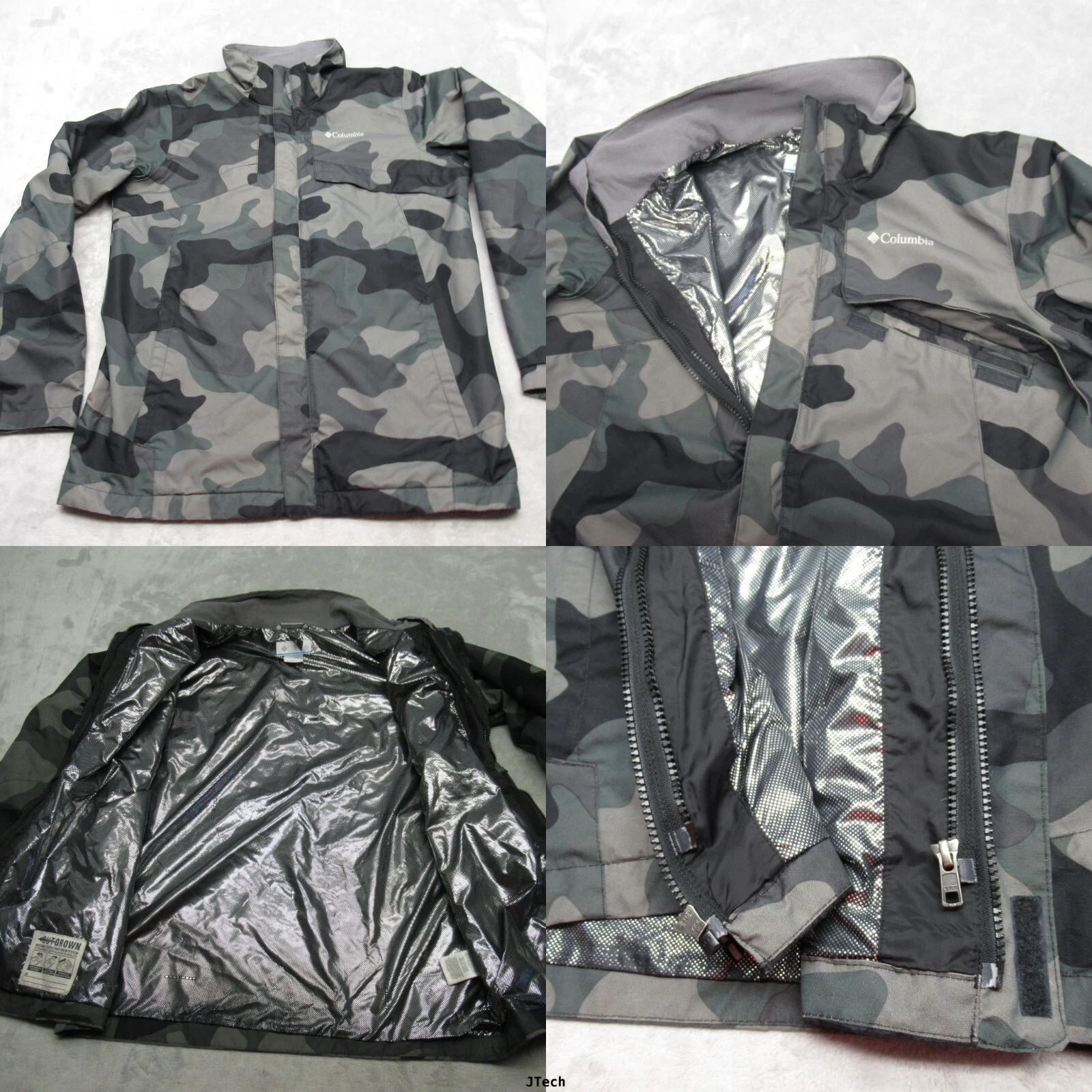 Columbia Jacket Youth XL Green Camouflage Pocket 3 in 1 Shell Omni Heat Full Zip