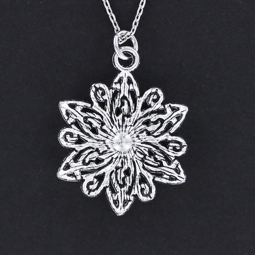 FLOWER PENDANT Pewter on Adjustable Chain Floral Petals Swirls Detail Ornate NEW - Picture 4 of 5