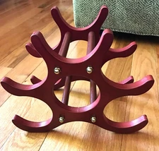 Countertop Free Standing Wine Rack Deep Red Holds 6 Bottles 8.75 High X 11 Wide