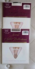 2 Vtg Hanes Silk Reflections Silky Thigh Highs Stockings-Taupe  Black-Size CD