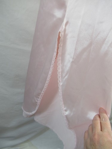 Vtg 80s Lily of France Pink Satin Nightgown Women M Double Slit Bows Union Label - Picture 3 of 9