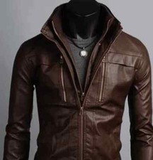 Handmade Men s Leather Jackets Korean Style Casual Slim Fit Biker Leather Jacket