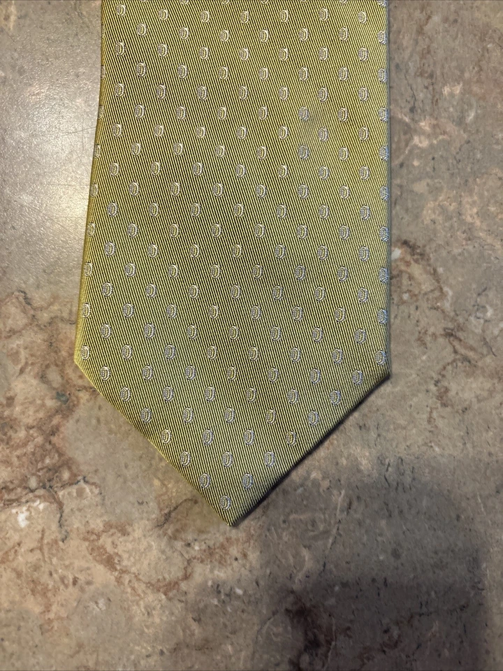 Ermenegildo Zegna Men's 100% Silk Tie ~ Yellow ~ Geometric ~Woven Made in Italy! - Image 2 of 4