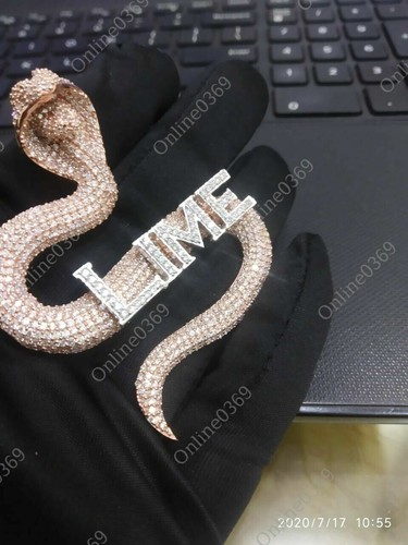 2.25ct Round Cubic Zirconia Mens Custom Name Logo Cobra Pendant Free Stud Silver - Picture 4 of 9