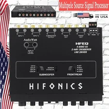 HIFONICS HFEQ 4-BAND EQ 9V 1/2 DIN LINE-DRIVER MULTIPLE SOURCE SIGNAL PROCESSOR