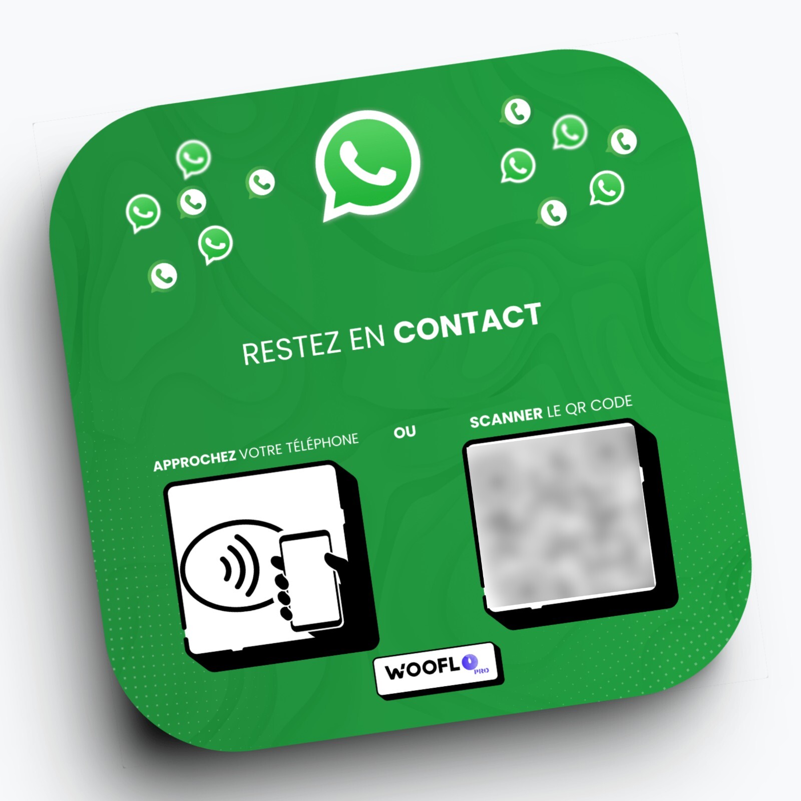 Plaque WhatsApp avec puce NFC intégrée et QR Code haute définition étanche