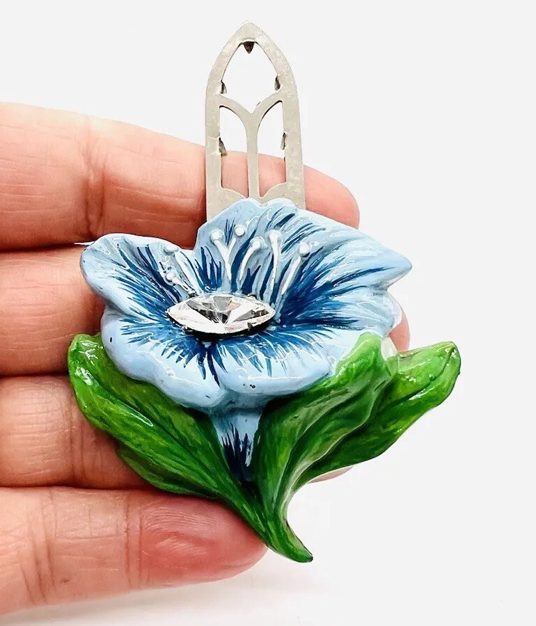 Large Dimensional Enameled Rhinestone Flower Dres… - image 8