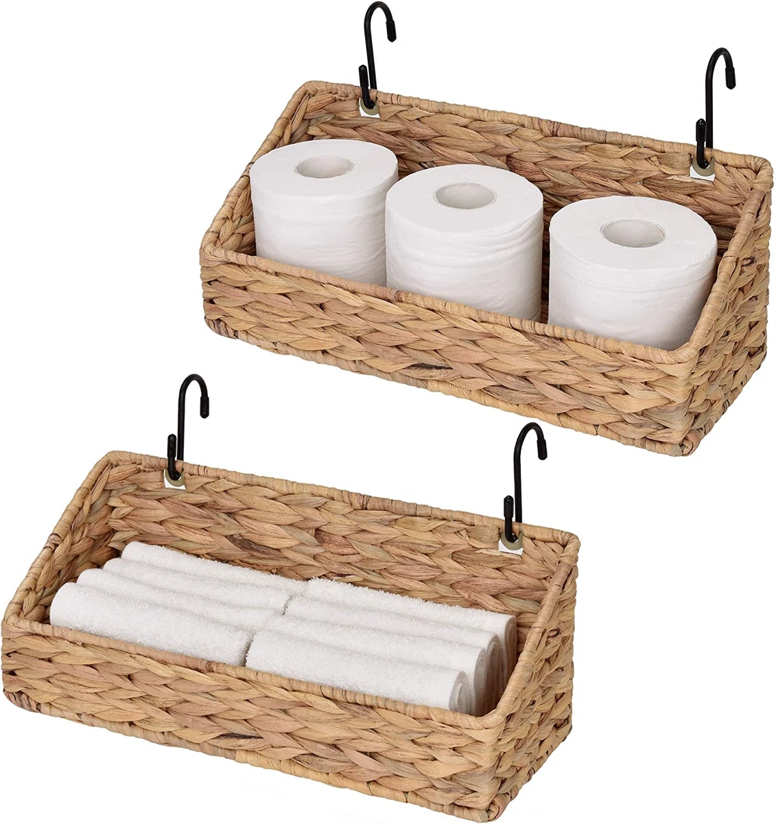 Toilet Paper Basket Natural Woven Bathroom Storage Organizer Basket Wicker  Decorative Toilet Roll Holder Tank Basket(Water Hyacinth)