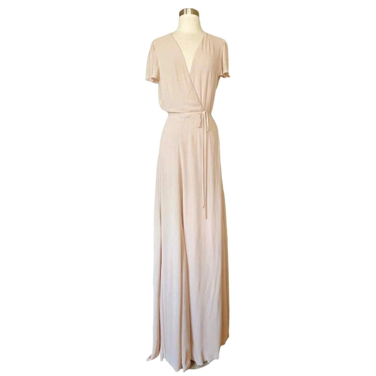 REFORMATION Rosey Wrap Maxi Dress Champagne Tan Belt Short Sleeves