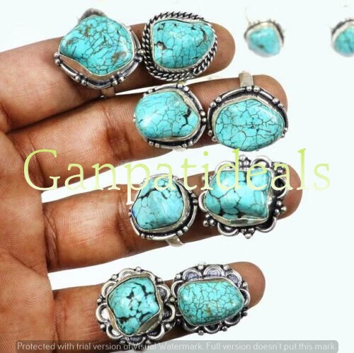 Lote de 100 piezas de anillos enchapados en plata de ley 925 con piedras preciosas turquesa joyas Foto 2 de 4