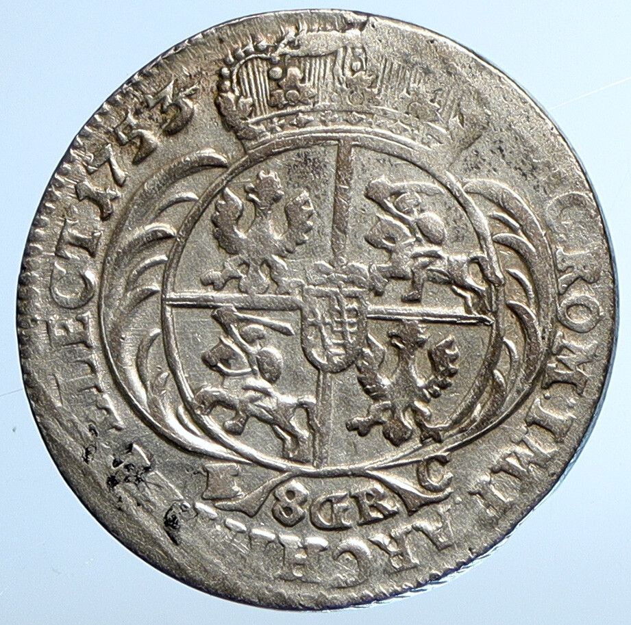 1753 POLAND King FREDERICK AUGUSTUS III Antique Silver 8 Groszy