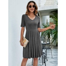 Pleated V-Neck Short Sleeve Tee Dress