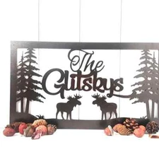 Personalized Moose Sign Custom Family Last Name Sign Outdoor Pine Tree Mount