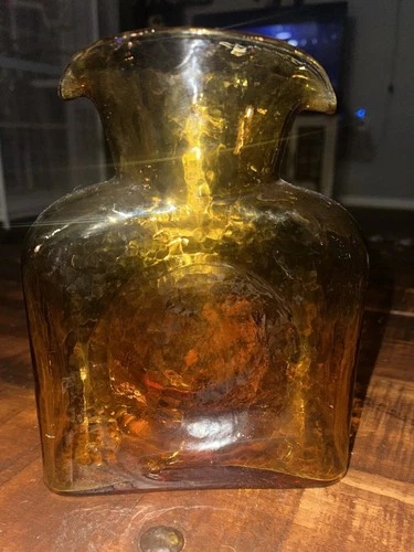 Blenko Amber Double Spout Water Pitcher 384 Retro Colored Glass Vase MCM