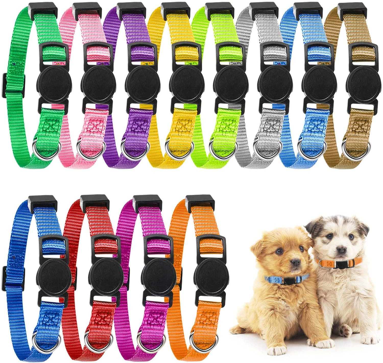 Adjustable Puppy Whelping Collar Set - 12 Pack Soft Nylon ID Litter with Quick R
