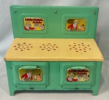 Vtg 1930s Little Orphan Annie Child's Toy Stove Green  Yellow Tin Litho Metal