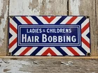 VINTAGE HAIR BOBBING PORCELAIN SIGN OLD BARBERS SHOP HAIR SALON LADIES CHILDREN