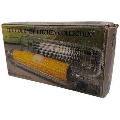 Rayware 4 Piece Corn on the Cob Set Glass Serving Dish Butter Tray