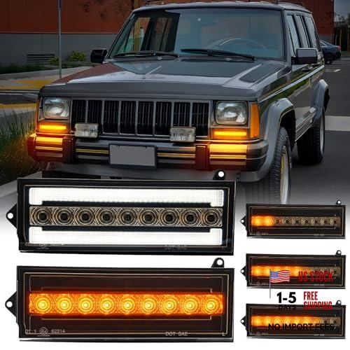 Front Turn Signal Corner Marker Lights Compatible with Cherokee XJ Smoked Lens
