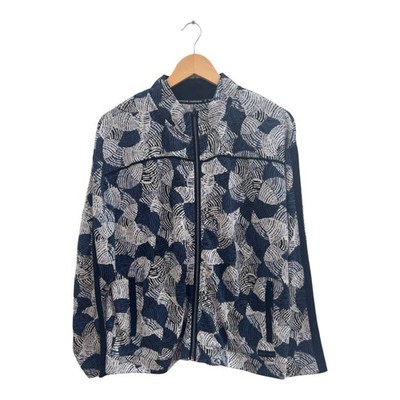 Damen Jacke Gr 40 Blau Weiß Muster SQUESTO Baumwolle Stretch Freizeit Modern