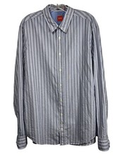 BOSS Hugo Boss Sz XL L Button Up Shirt Mens Gray White Blue Striped LS Cotton