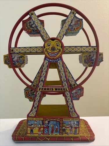 1930's Vintage J Chein Co Tin Wind-Up Ferris Wheel Hercules Mechanical Litho USA