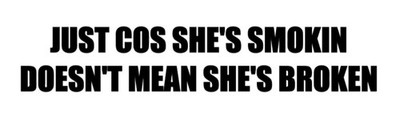 JUST COS SHE'S SMOKIN DOSN'T MEAN SHE'S BROKEN funny vinyl car sticker diesel