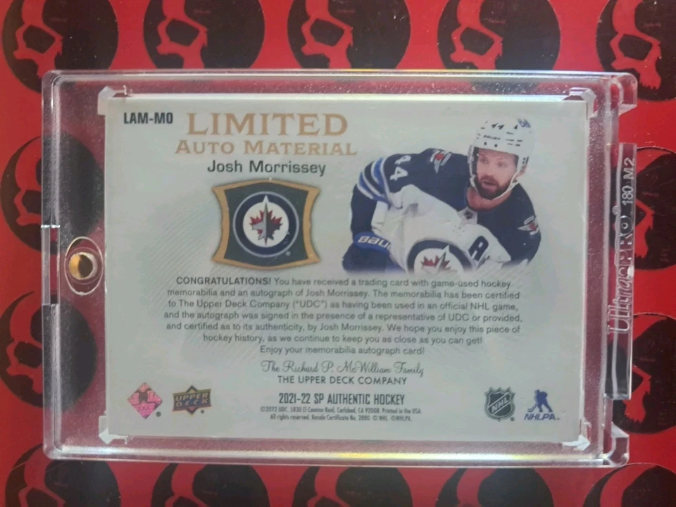 2021-22 Josh Morrissey SP Authentic/100 Limited Auto Materials Winnipeg #LAM-MO - Image 2 of 2