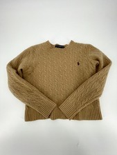 Ralph Lauren Sweater Youth Large Brown 100 Wool Pony Logo Cable Knit Crewneck