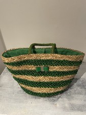 Valentino borsa a mano paglia intrecciata verde/beige trapezoidale righe