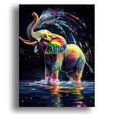 5D Diamond Art Kits for Adults DIY Diamond Painting Elephant Playing in Water