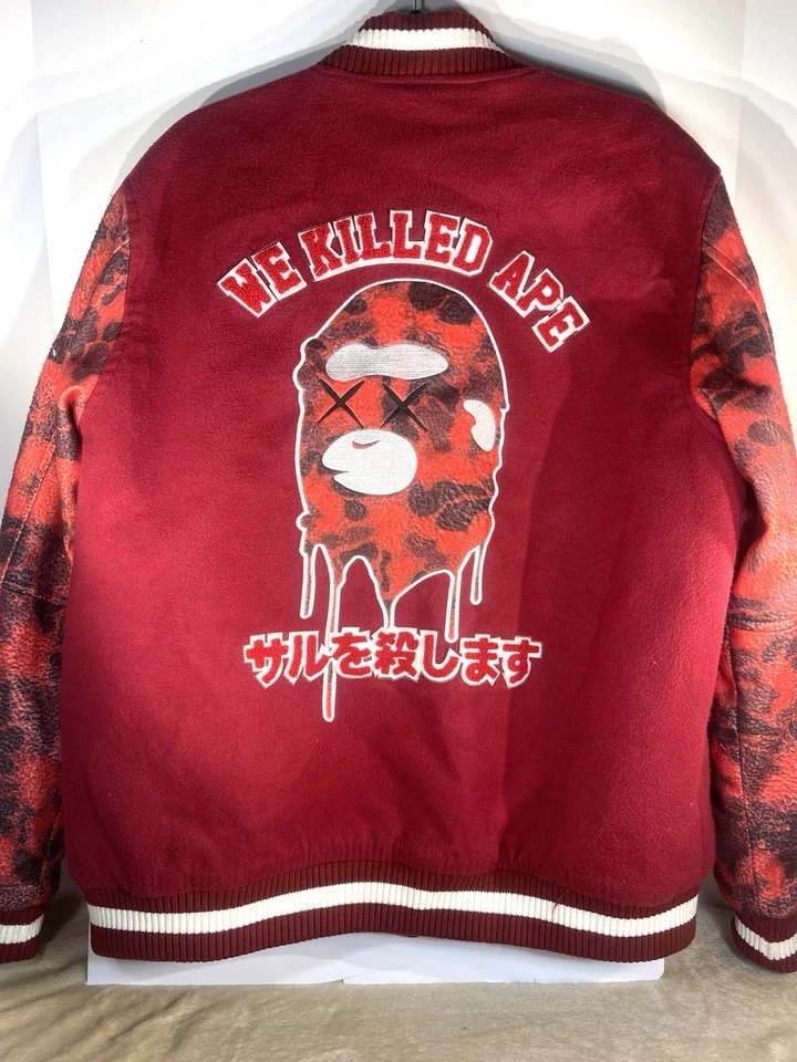 Hudson Outerwear We Killed Ape Red Camo Shark Varsity Bomber Jacket Size XL  - Image 2 of 4
