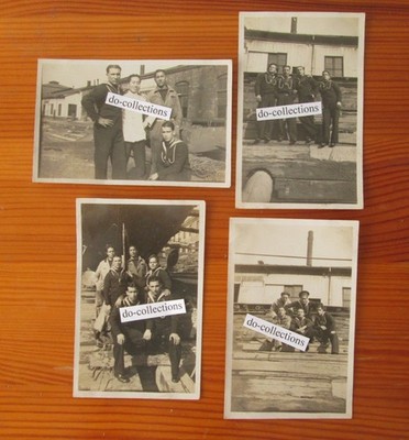 CHINA SHANGHAI 4 antique photos 1930s Naval construction sailors ship Lepanto