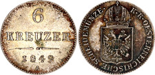 COIN Austria 6 Kreuzer 1849 A KM# 2200 Silver Franz Joseph I Vienna XF+ Toning