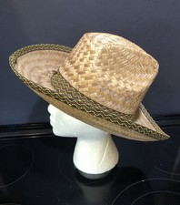 Vtg Men Western Straw Hat woven with decorative band Brown