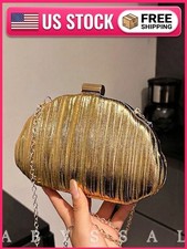 Luxury Asymmetrical Evening Clutch Bag Gold Bridal Party Handbag Chain Shoulder