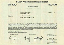 STADA Arzneimittel AG 1988 Essen Bad Vilbel 100 DM Dresden registered share pharmacist